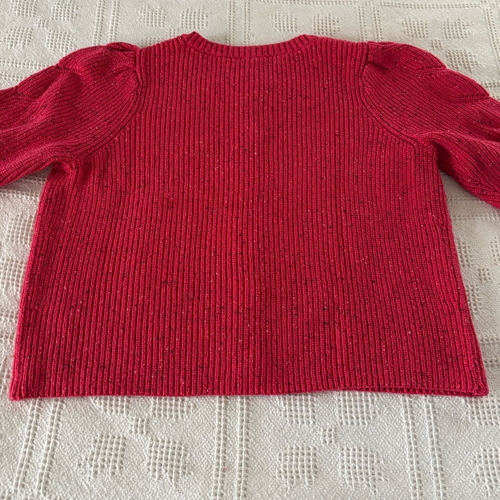 Talbots Speckled Red Cable Knit Puff Sleeve Cardigan Sweater‎ Size 2X - Picture 3 of 11